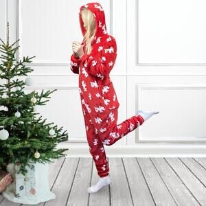 Furry Red Christmas Onesie PJs Women M NWOT | Zip Up Holiday Pajamas